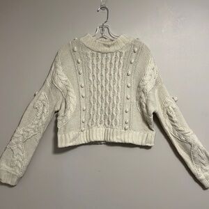 Nasty Gal Ivory M Chunky Cable Knit Fisherman Boho Chic‎ Cottagecore Boxy Crop